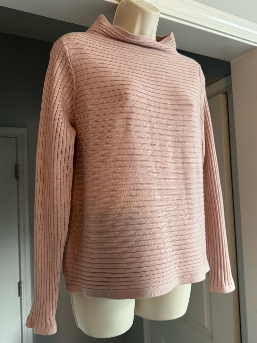 Eileen Fisher Merino Wool Ribbed Cowl neck Sweater Dusty Pink S/P Minimalist